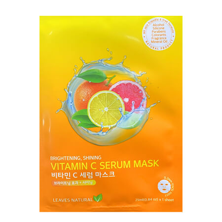 Leaves  Natural Vitamin C Serum Mask Sheet  25 ml มาสก์อุดมไปด้วย วิตามินซี ช่วยลดจุดด่างดำ ให้ผิวกระจ่างใส